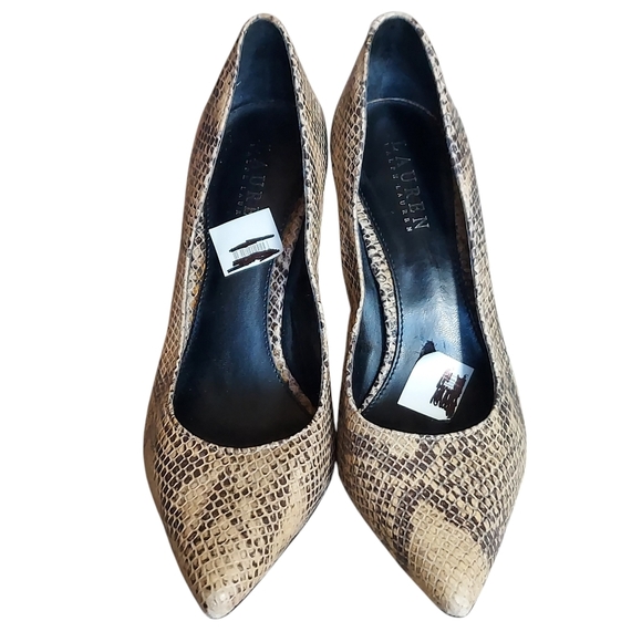 Lauren Ralph Lauren Snakeskin Embossed Leather Pointed Toe Stilletto Heels - Picture 14 of 16